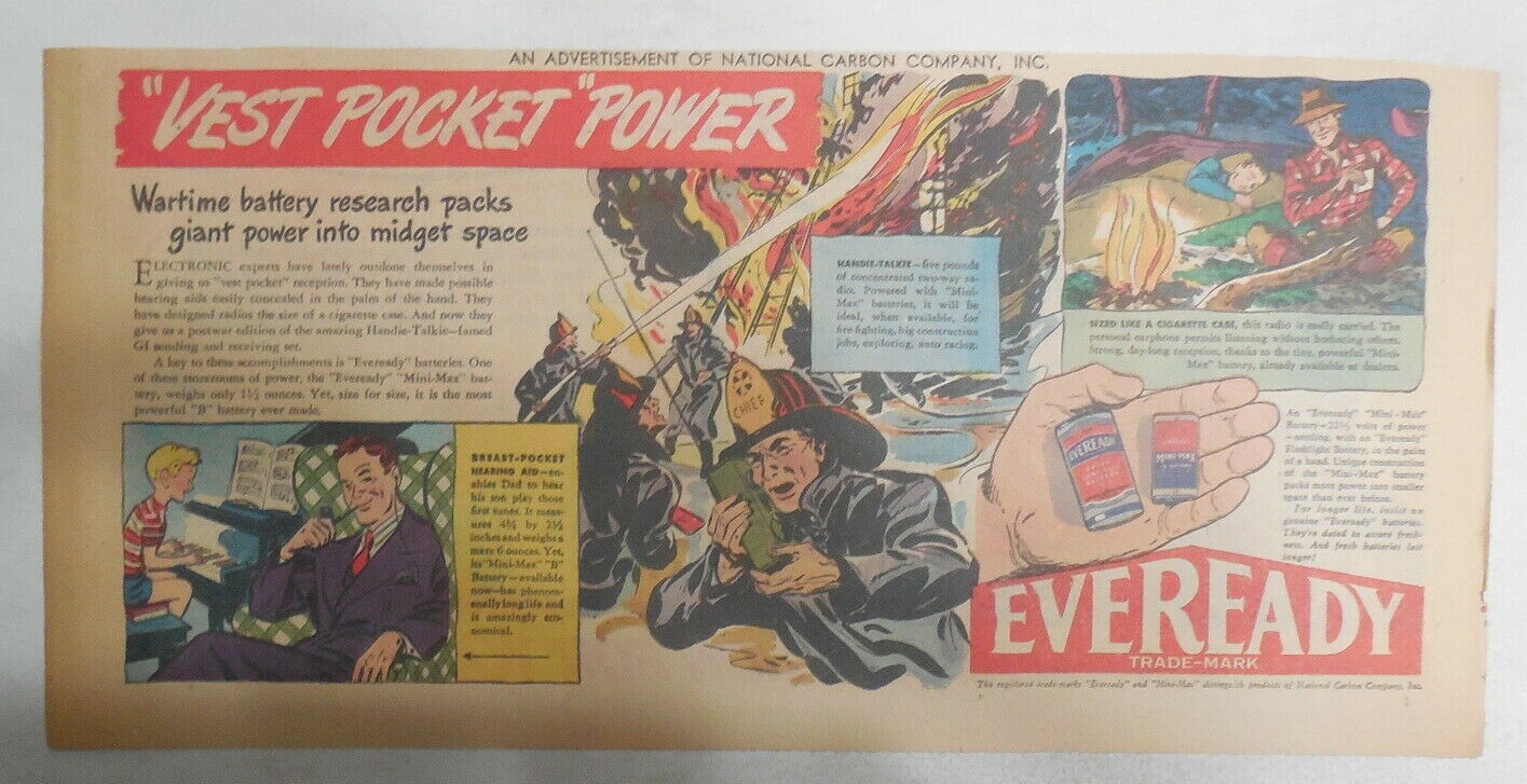 Eveready Battery Ad: Vest Pocket Power  from 1940\'s 7.5  x 15 inches