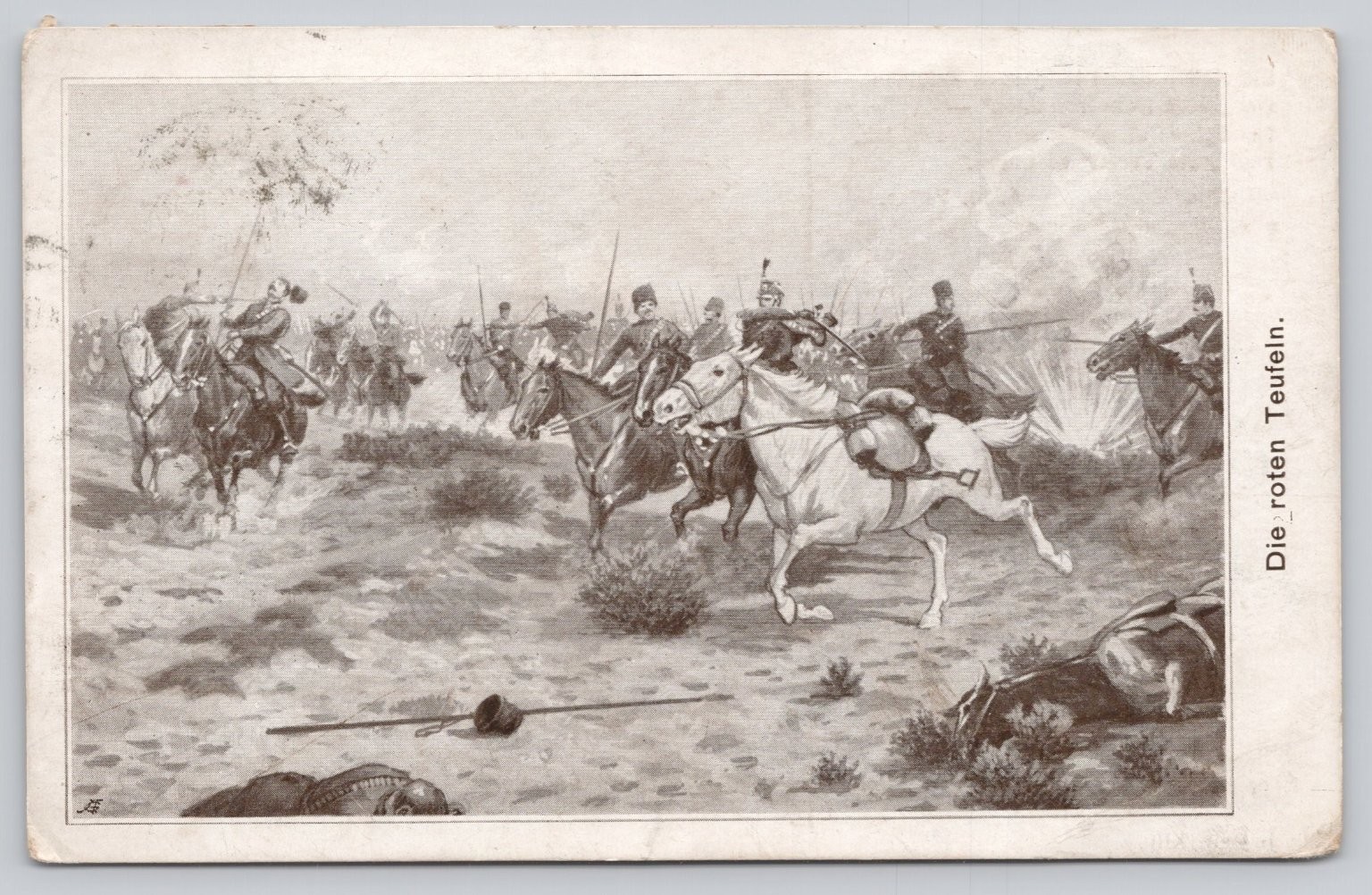 WWI Austro-Hungarian Honvéd Hussars Cavalry Battle Postcard 1915 Vienna