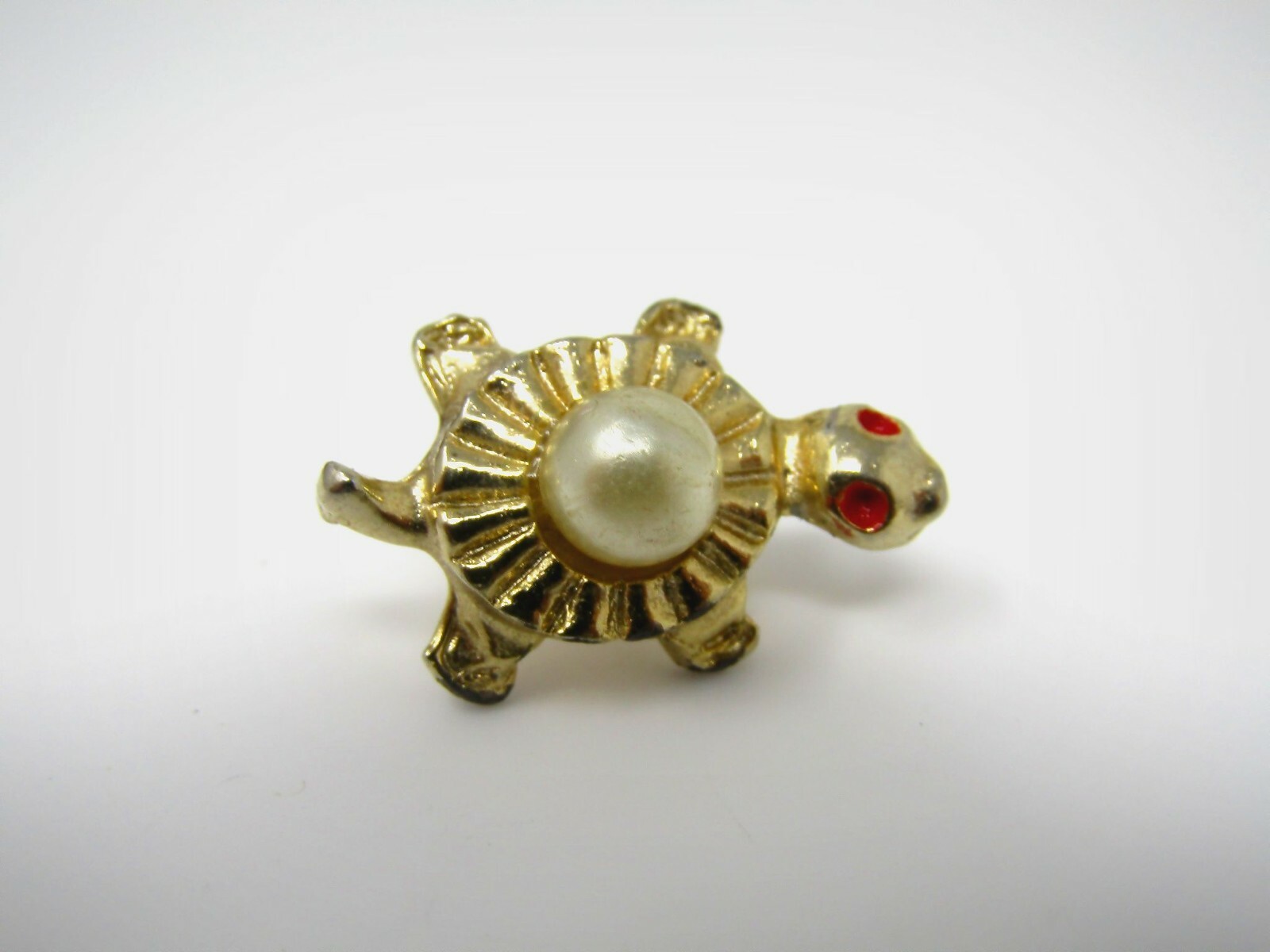 Vintage Turtle Brooch Pin Gold Tone Faux Pearl Red Rhinestone Eyes Figural Vintage Turtle Brooch Pin Gold Tone Faux Pearl Red Rhinestone Eyes Figural
