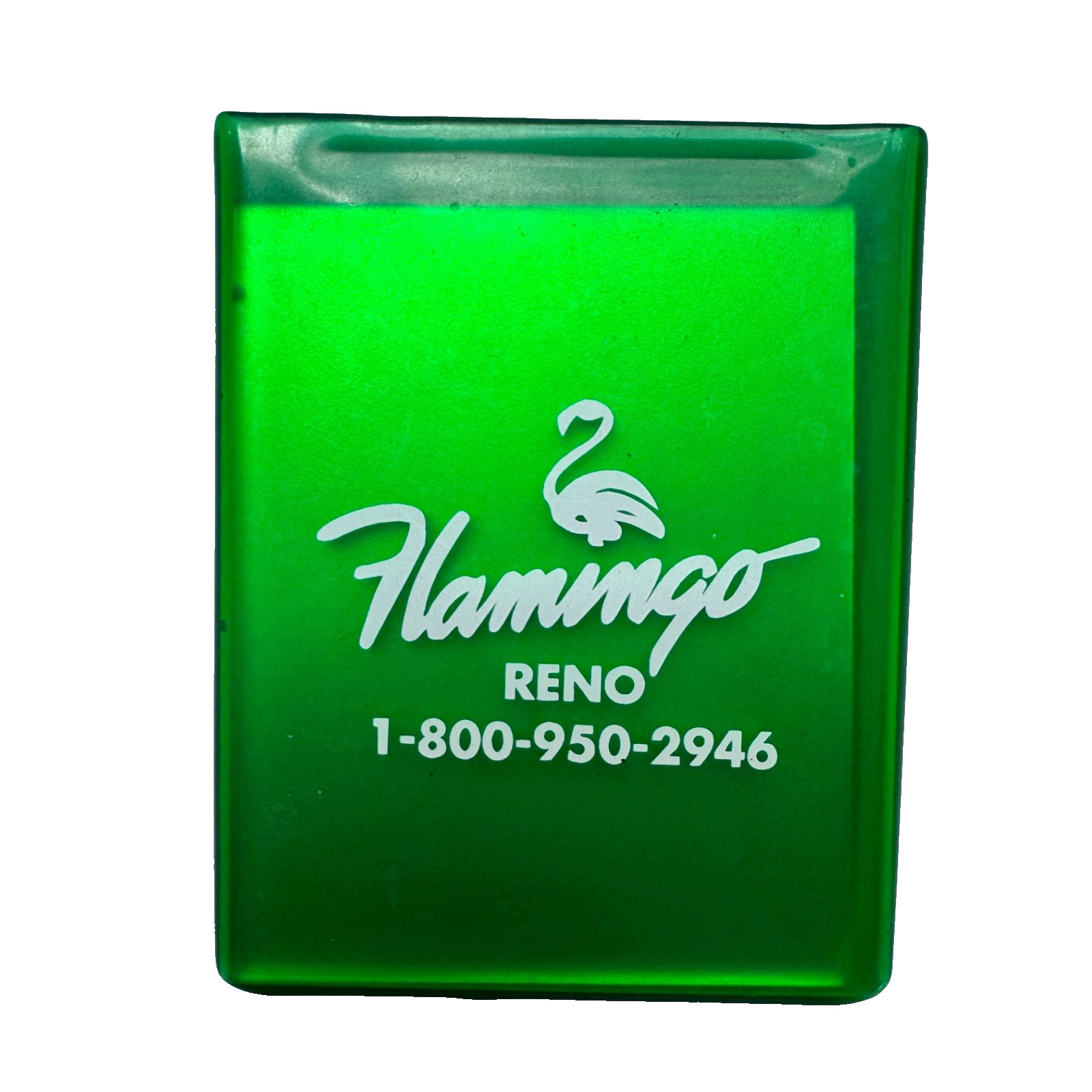 vtg FLAMINGO Hotel Casino RENO Pocket MIRROR Clear Green Vinyl Sleeve Vegas