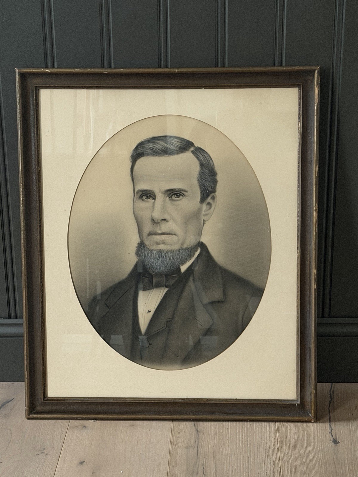 Antique Crayon Portrait 1800s Victorian Man Charcoal Drawing Berkeley CA Frame