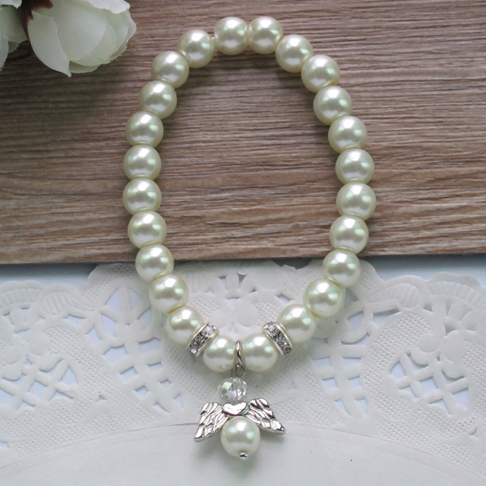 12PCS Baptism Favor Pearl Angel Bracelet Christening Recuerdos de Bautizo JA318