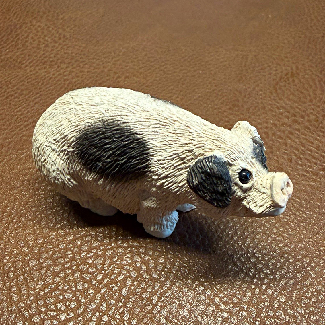 Vintage Stone Critter Littles Pig, Black & White, Made in USA, 3” Long 2” Tall
