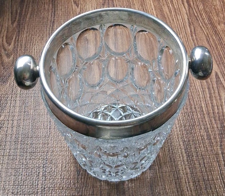 Large Antique Cut Crystal & Silverplate Ice Bucket - Wine Champagne Chiller - 9