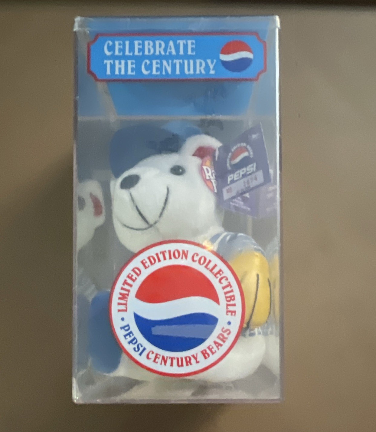Pepsi Celebrate the Century Collectible Plush Bear in Display Box 4/7/2000
