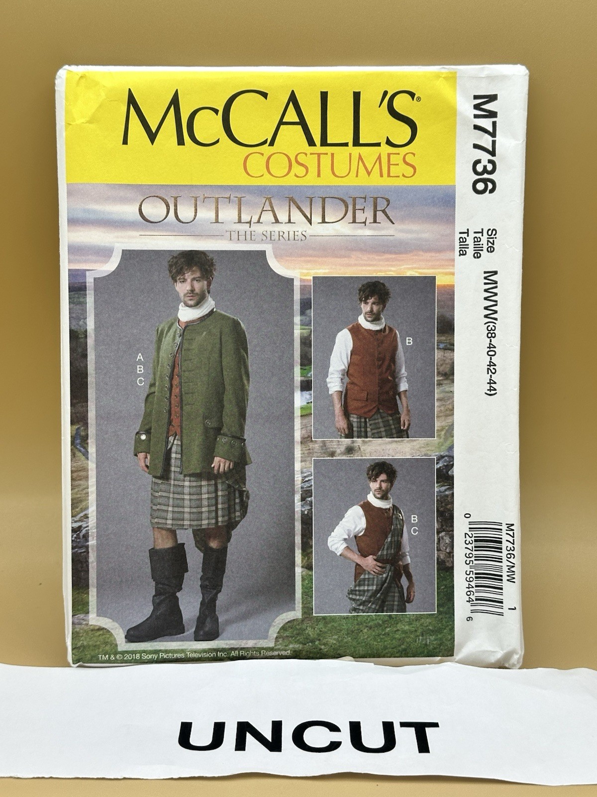 McCall's Pattern 7736 Costumes OUTLANDER Men jacket Vest Kilt Sz 38-44 UN FF