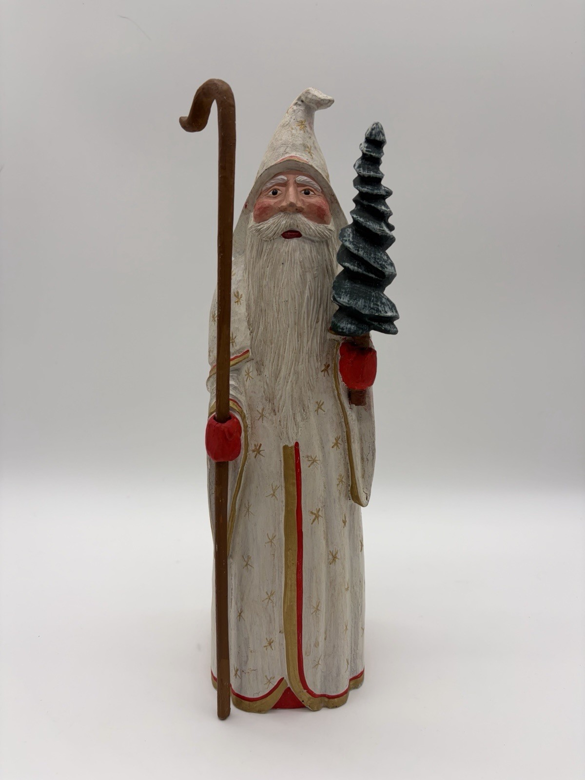 Vtg 1997 House Of Hatten 12” Santa Father Christmas DK Wise Folk Art Tree Staff