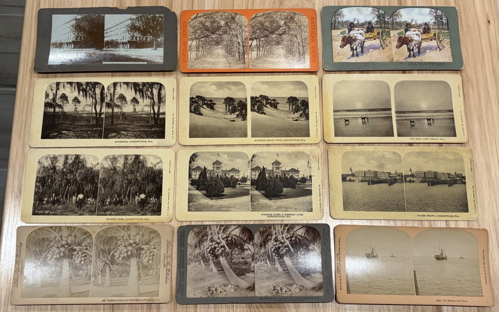 lot of 12 stereoview cards Florida Hotels Beach Harbor Ships Coconuts Riverside