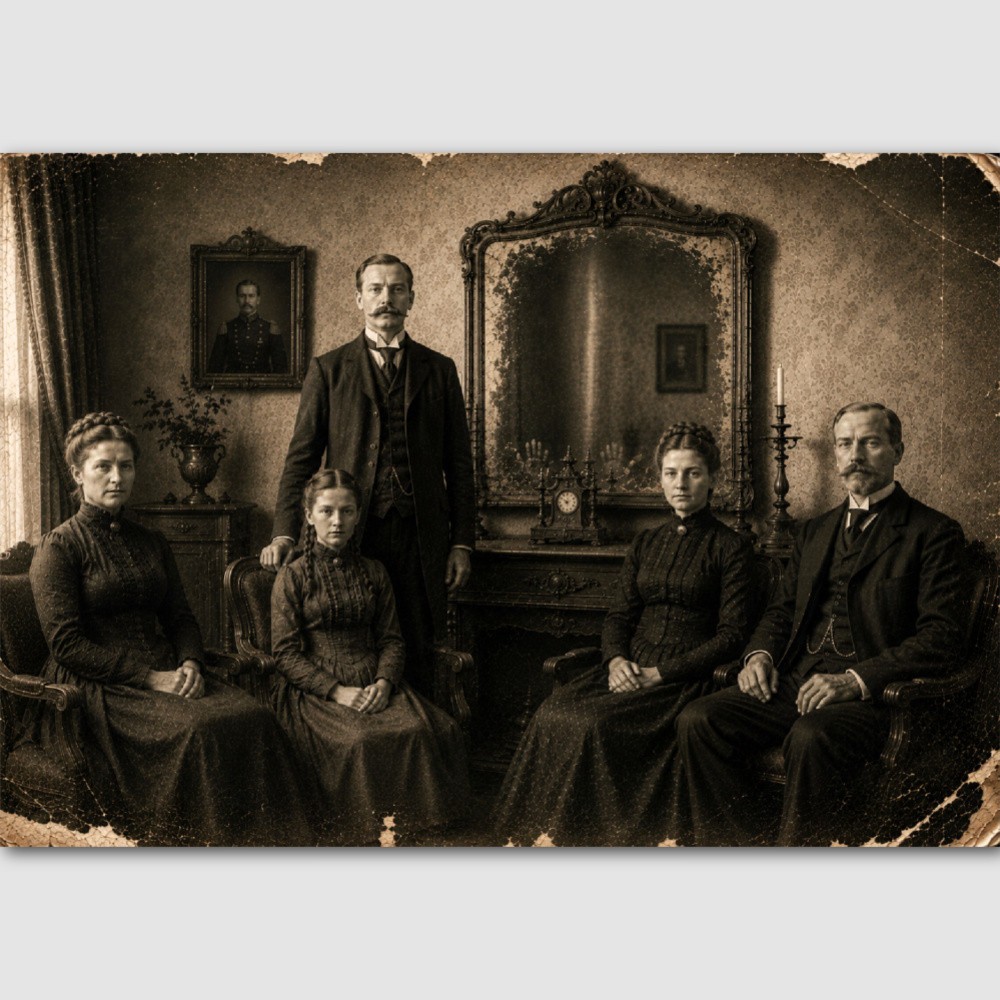 Strange Mirror Victorian Haunted Print Creepy Family Photo Missing Reflection 10