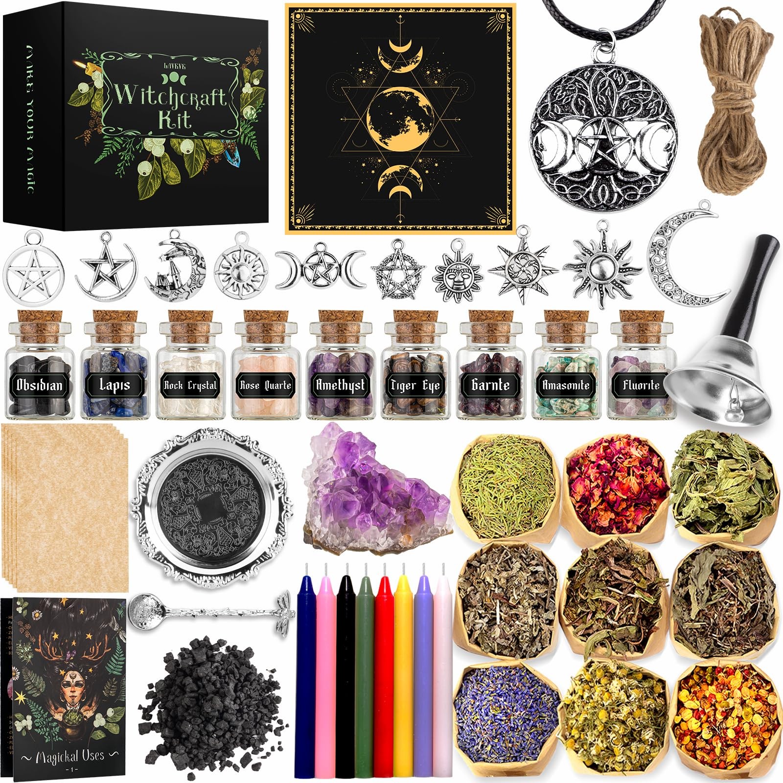 56PCS Beginner Witchcraft Supplies Kit for Spells Altar Ritual Tools