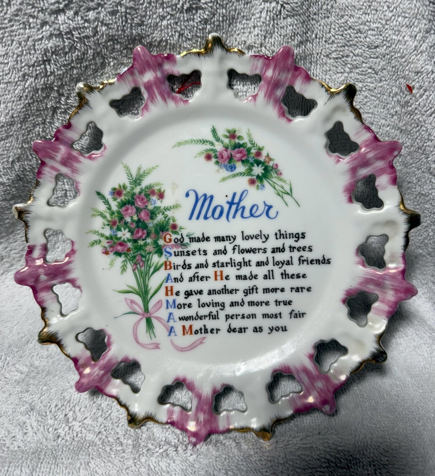 Vintage Mother Decorative Plate 8 Inch Floral Poem