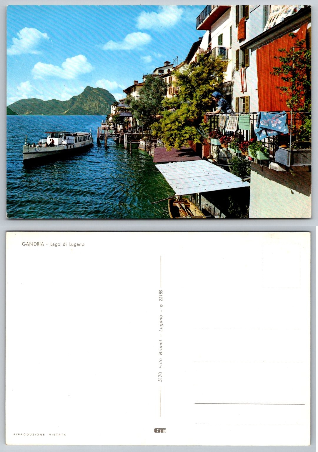 Gandria Lago di Lugano Switzerland Italy Scenic Lake Village Ferry Postcard