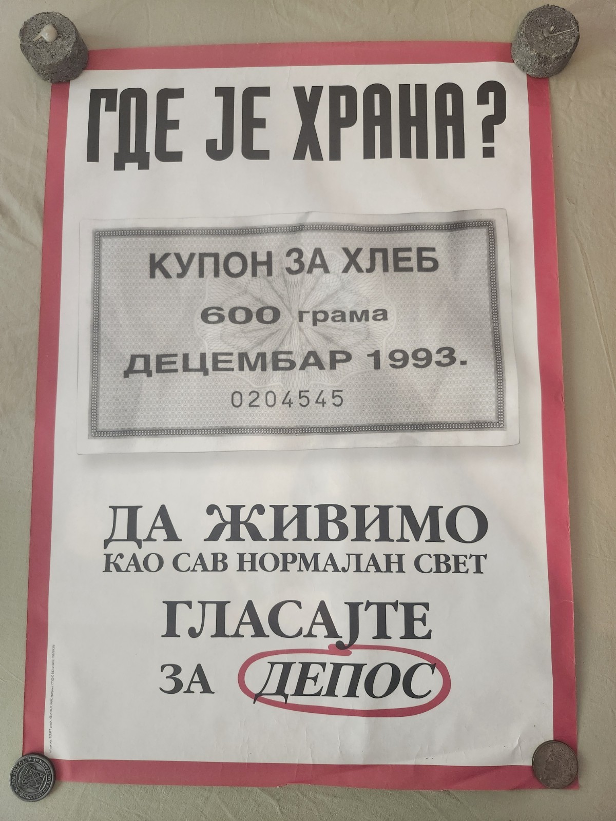 DEPOS Democratic Movement Of Serbia 1993 Original Political Poster RARE