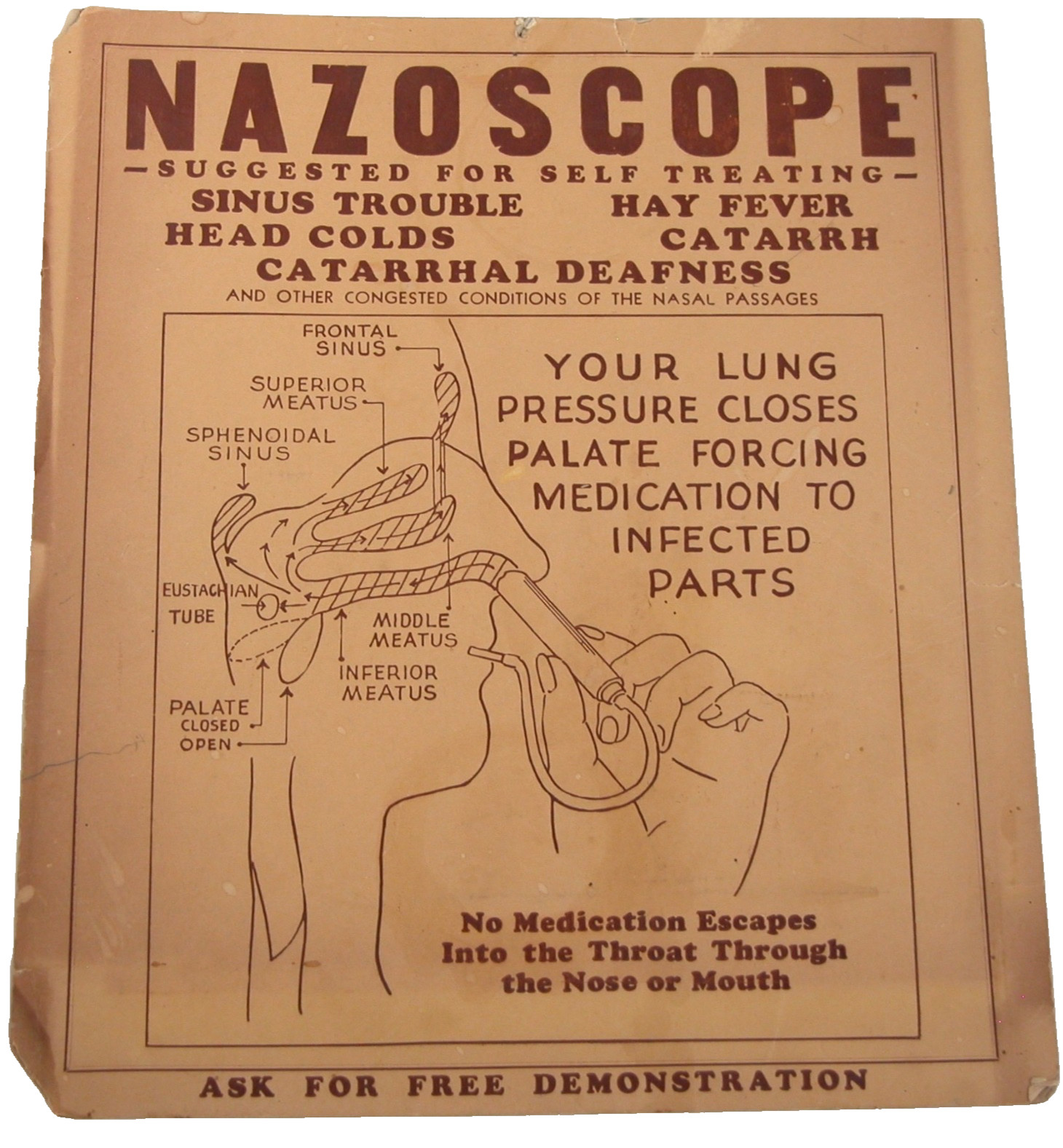 Antique  1910s 20s Medical Anatomy Ad Poster Nazoscope Prescription Nasal Sinus