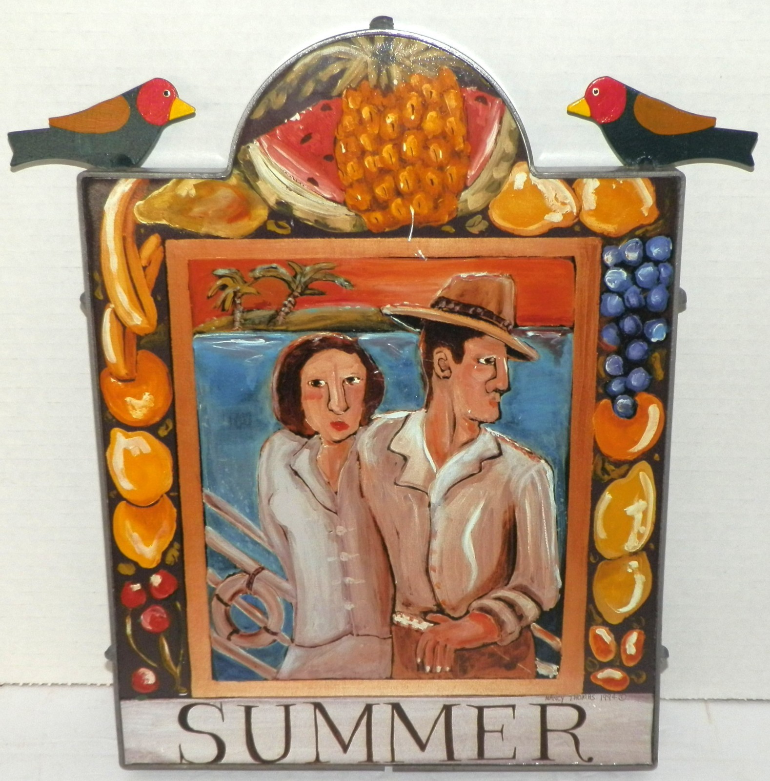 Nancy Thomas Plaque Folk Art Seasons Summer Fruits Tropical Cruise Ship 1994