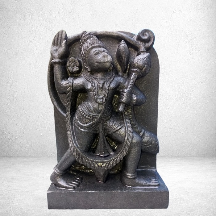 12 Inch Black Granite Dancing Hanuman Statue Handmade Hindu God Idol