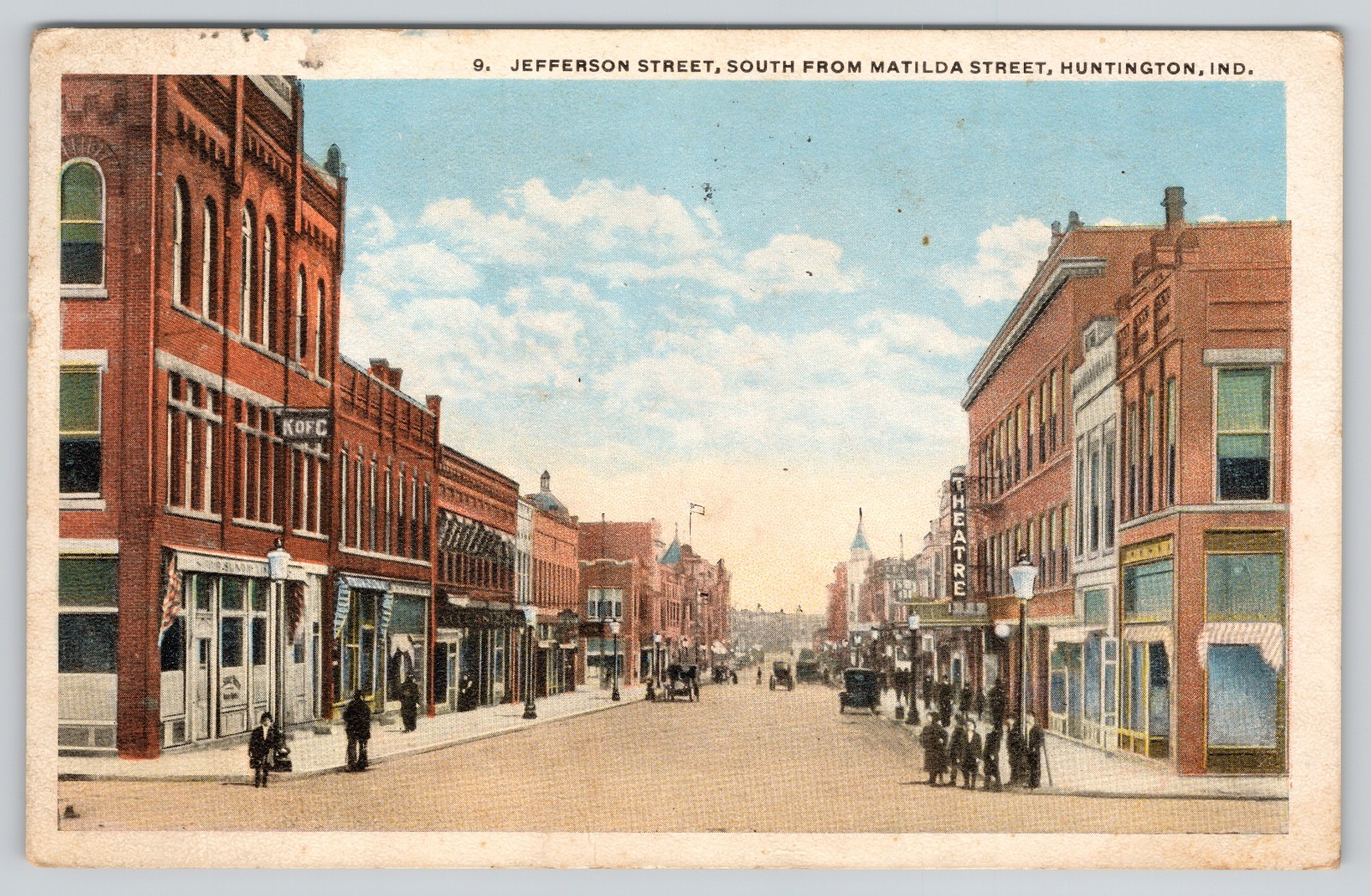Jefferson Street South from Matilda Huntington Indiana IN Theatre 1924 Postcard