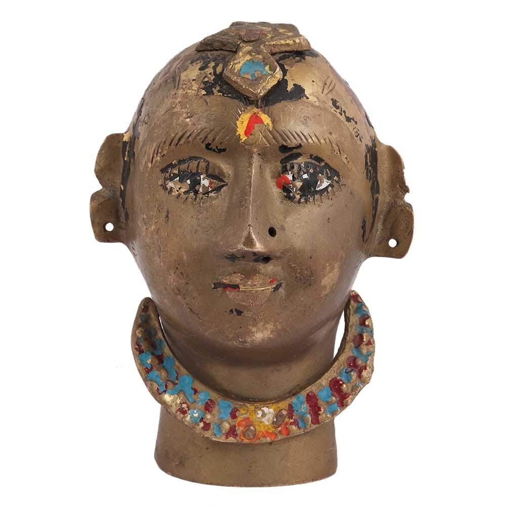 Antique Finish Handmade Brass Tribal Lady Face With Rich Patina Figurine Statue