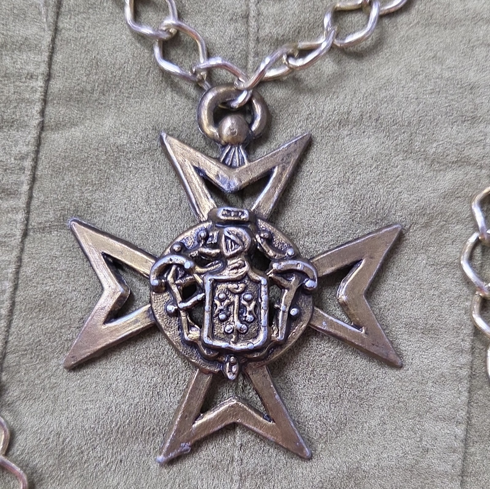 Vintage 1867 Cochrane Family Crest Brass Badge Scottish Pendant, Religious Theme