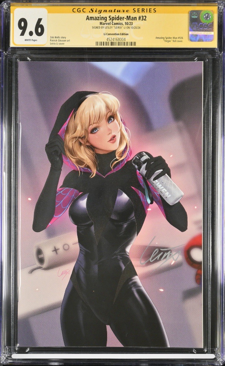 Amazing Spiderman #32  CGC 9.6 SS signed Leirix LI Foil Virgin Spider Gwen