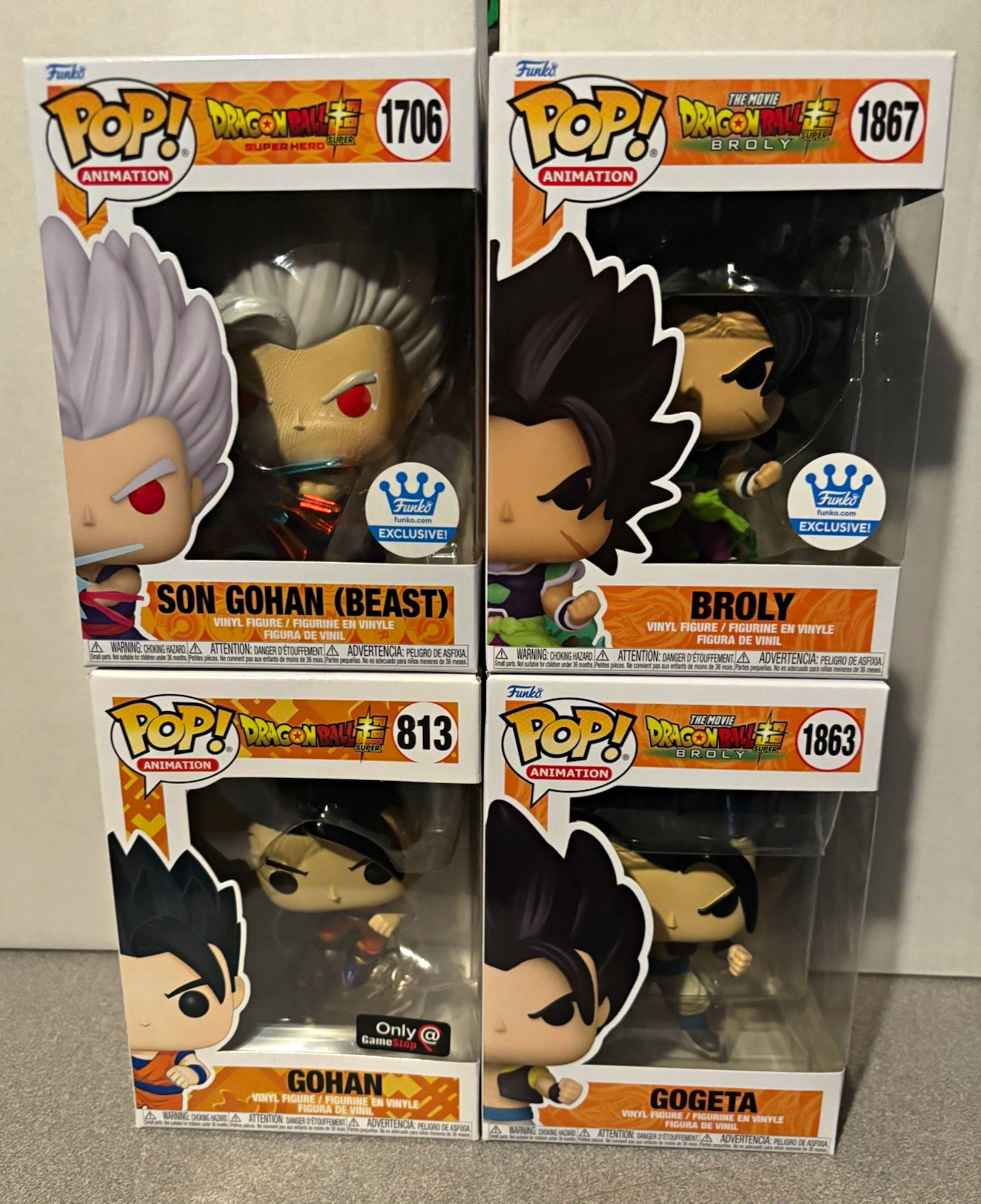 Funko Pop Dragon Ball Super 4 pcs lot GameStop Exclusive Gohan Broly Gogeta