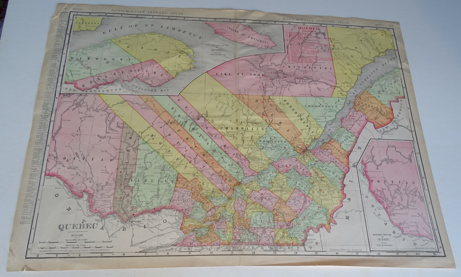 1909 Map of QUEBEC taken from Rand McNally Atlas 20x27\