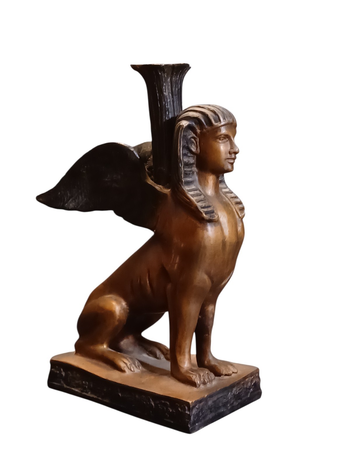 Antique 19th century Egyptian Revival Bronze Winged Sphinx Candlestick 10in Antique 19th century Egyptian Revival Bronze Winged Sphinx Candlestick 10in