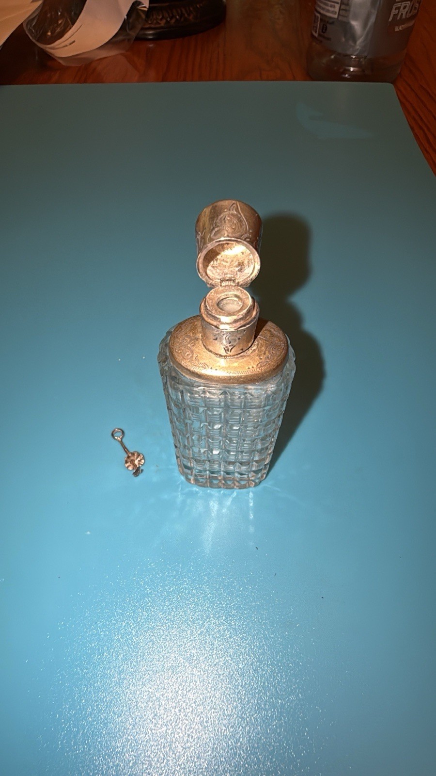 Antique Manganese Glass Perfume Bottle Sterling Silver Top And Dauber