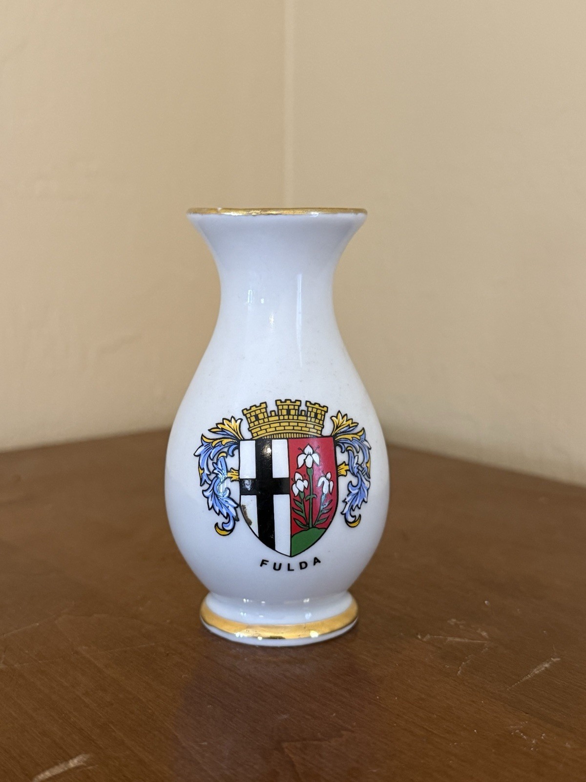 Vintage Fulda Germany Porcelain Bud Vase City Crest Souvenir Mini Vase Vintage Fulda Germany Porcelain Bud Vase City Crest Souvenir Mini Vase