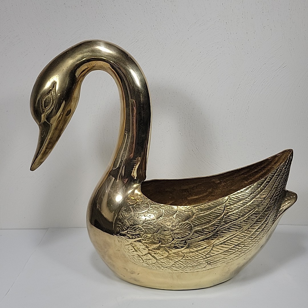 VTG Large Brass Swan Planter 17” Long  14.5\