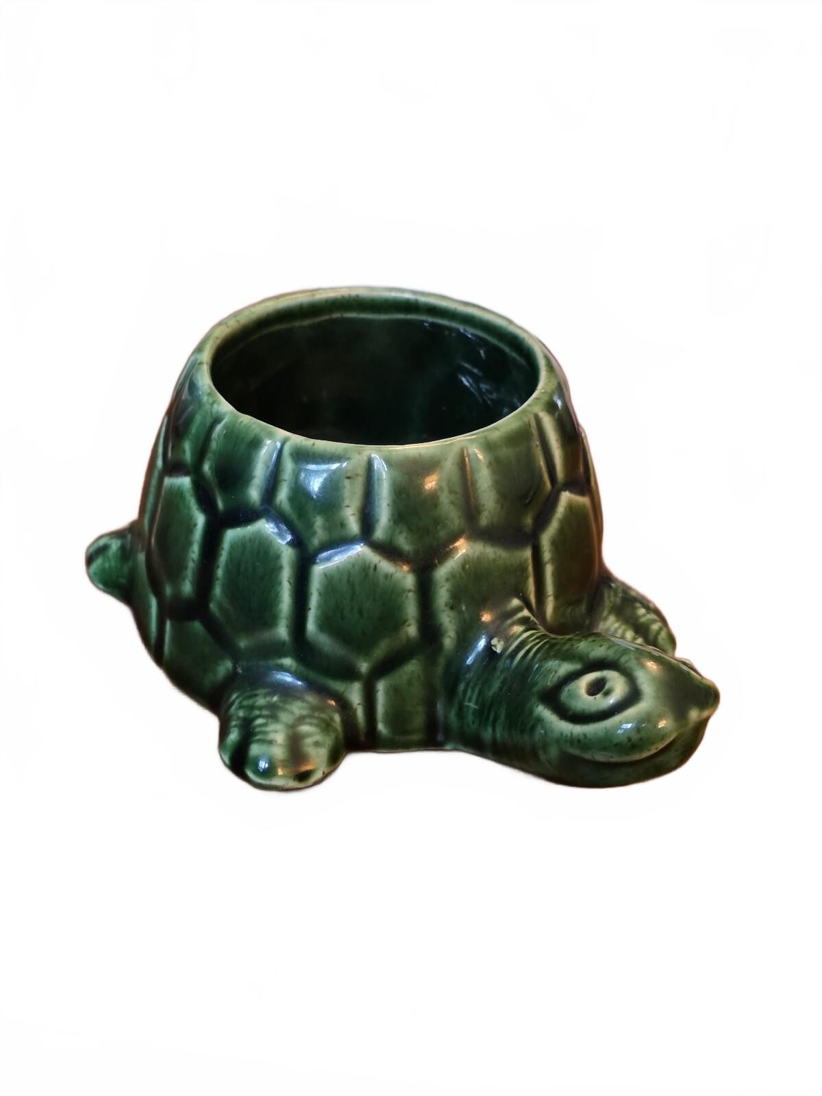 Vintage 1970\'s McCoy Floraline USA #484 Green Ceramic Turtle Planter