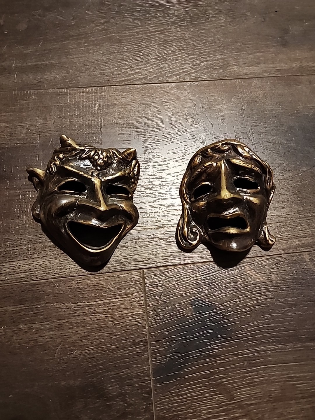VTG Sm. Greek Bronzed Metal Comedy & Tragedy Satyr Laughing/Crying Wall Hangings