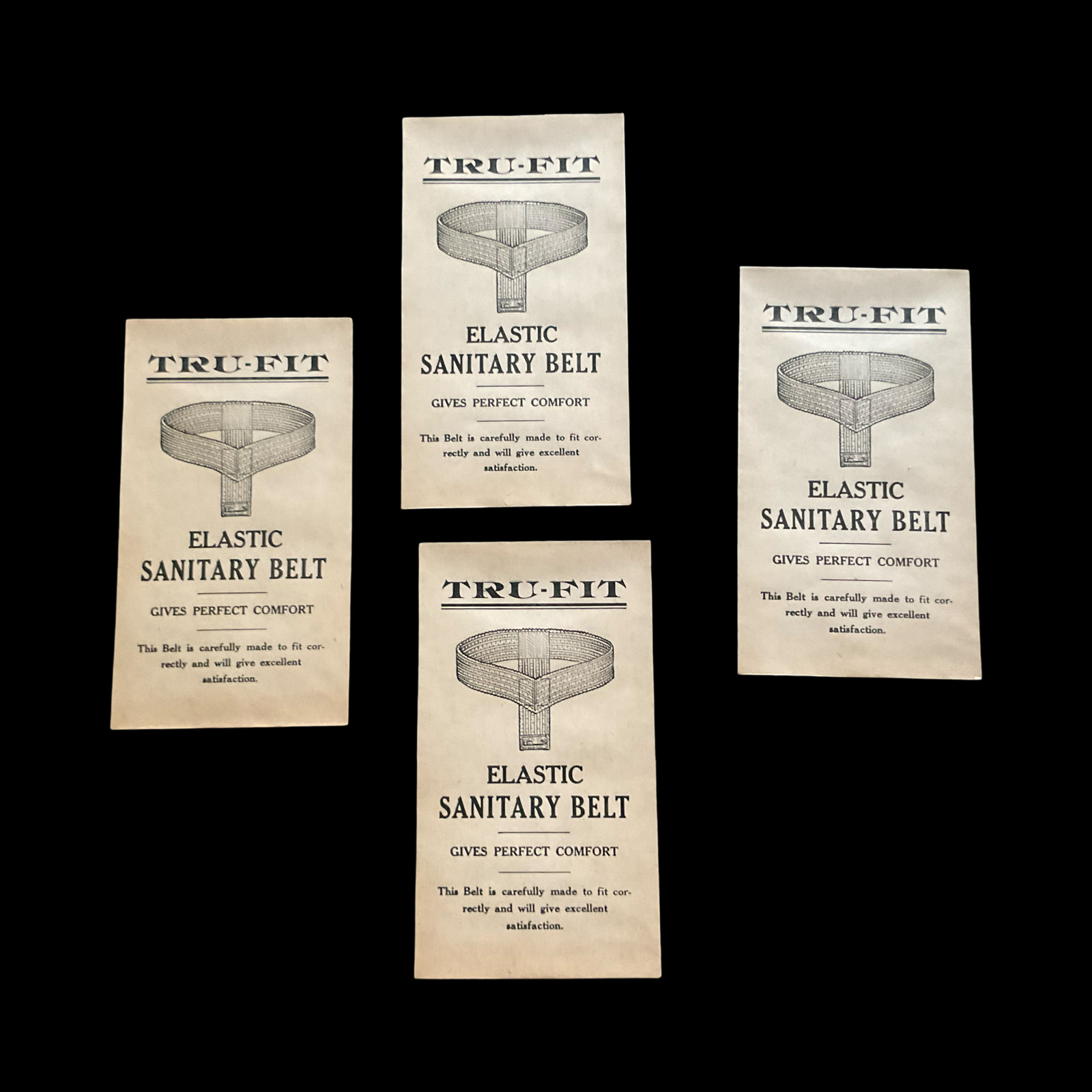 Lot of 4 Antique Sanitary Belt Envelopes Tru-Fit Advertising Collectible NO BELT