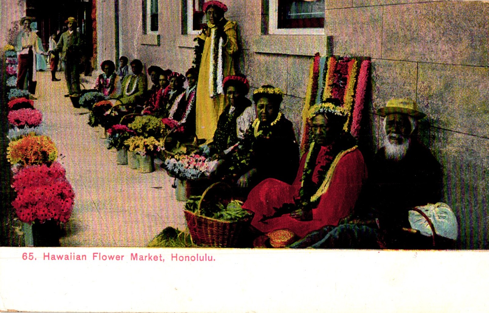 Hawaiian Lei Flower Market Antique Posted 1922 HONOLULU Hawaii Postcard L7