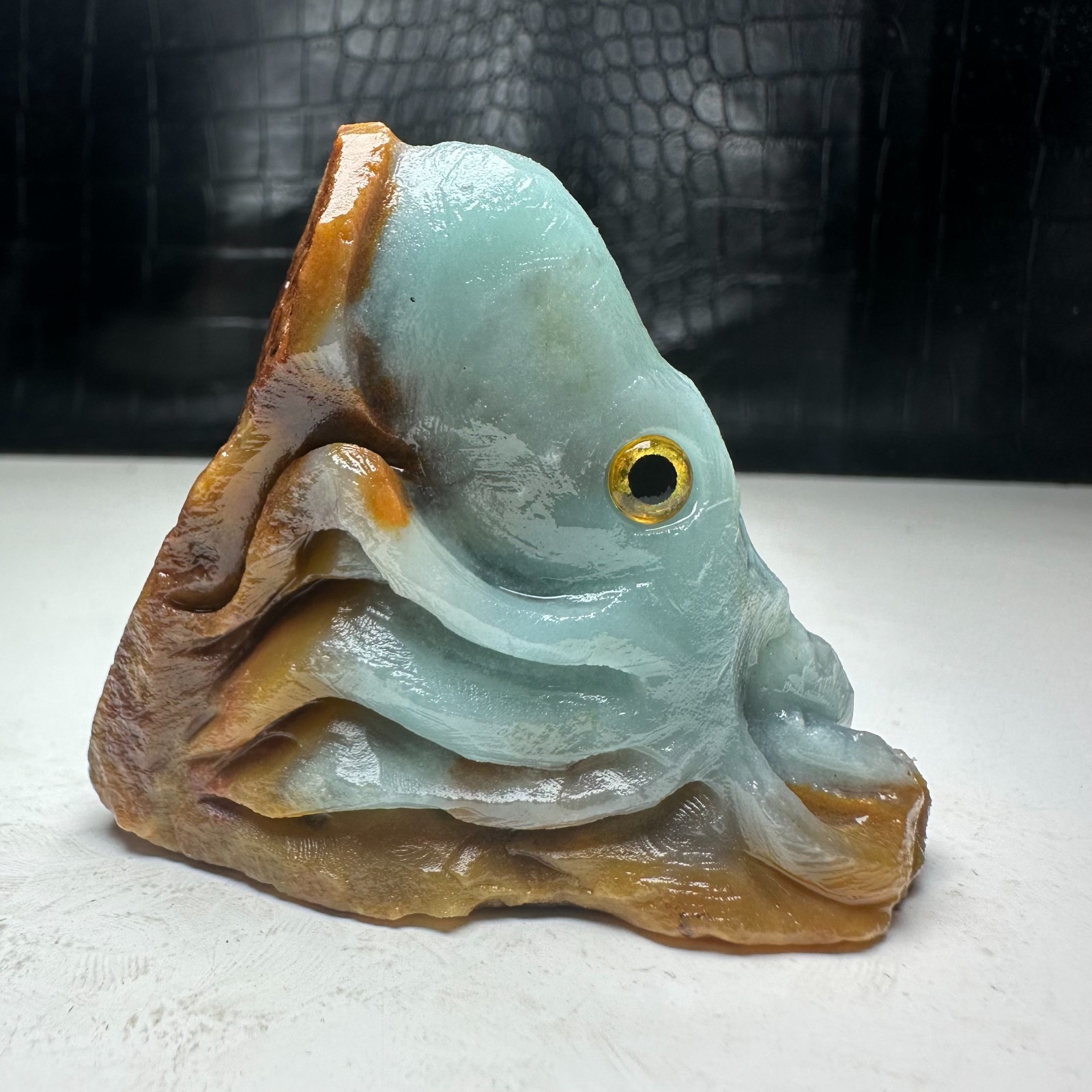 Natural Crystal Mineral Specimen. Amazon stone. Hand-carved OCTOPUS.Gift.BX