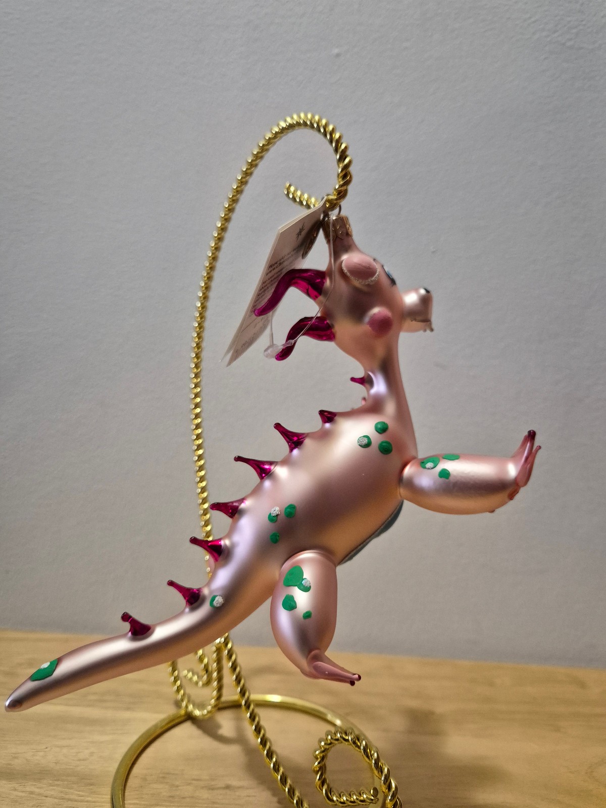 VERY RARE 2002 Radko Pink Dragon Puff Glass Ornament Italian Blown Glass