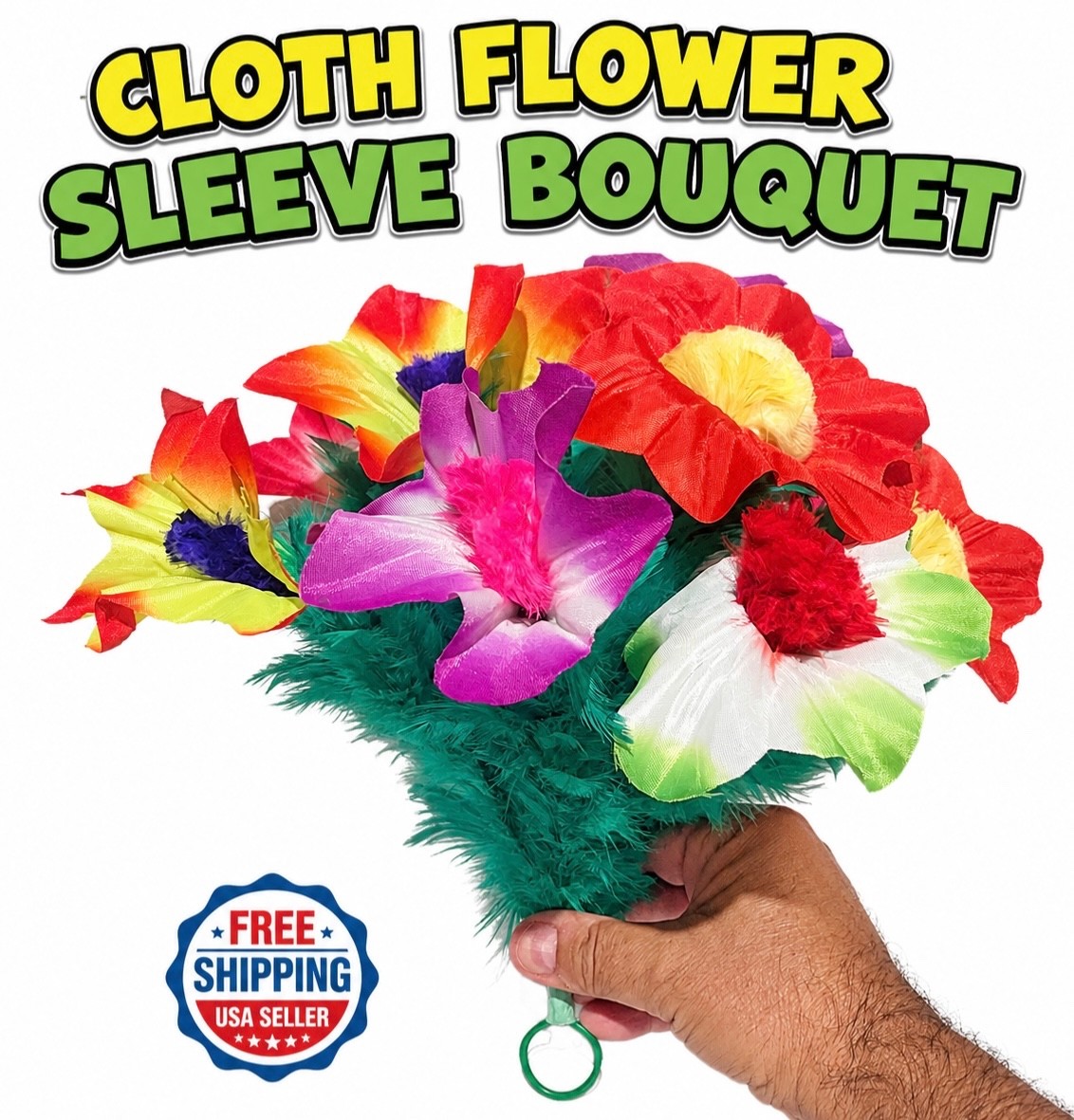 SLEEVE CLOTH FEATHER FLOWER BOUQUET Stage Magic Trick 10 Bud Production Magician