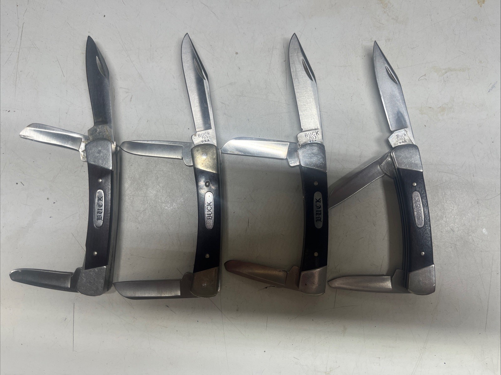 Vintage USA Pre-1986 Buck 703 Colt 3 Blade Stockman Knives, Lot Of 4