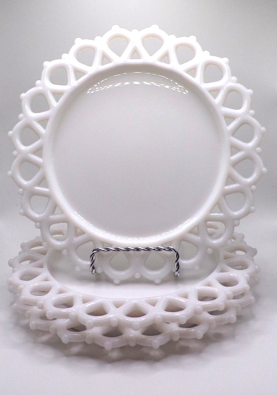 Vintage Milk Glass Plate Westmoreland Open Lace Edge 8\