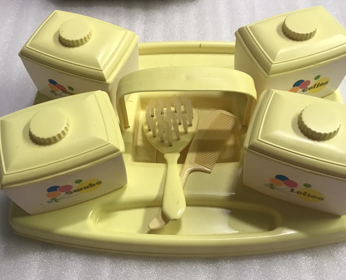 Sanity Baby Nursery Vanity Caddy Set Yellow Prop Movie TV Theater Vintage 1950s