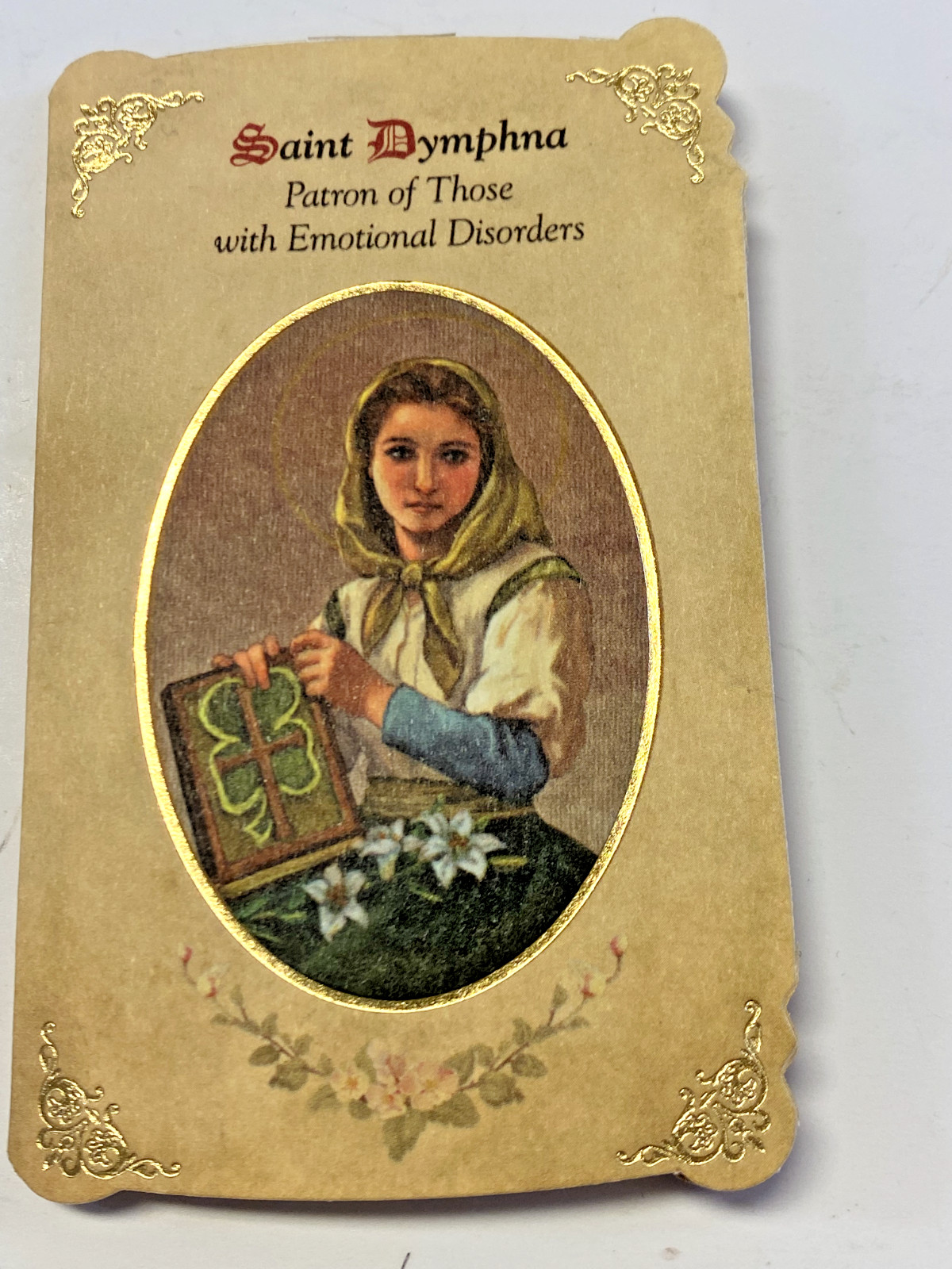Saint Dymphna Patron of  Emotional Disorders Prayer Card  Medal, New #PCM-11