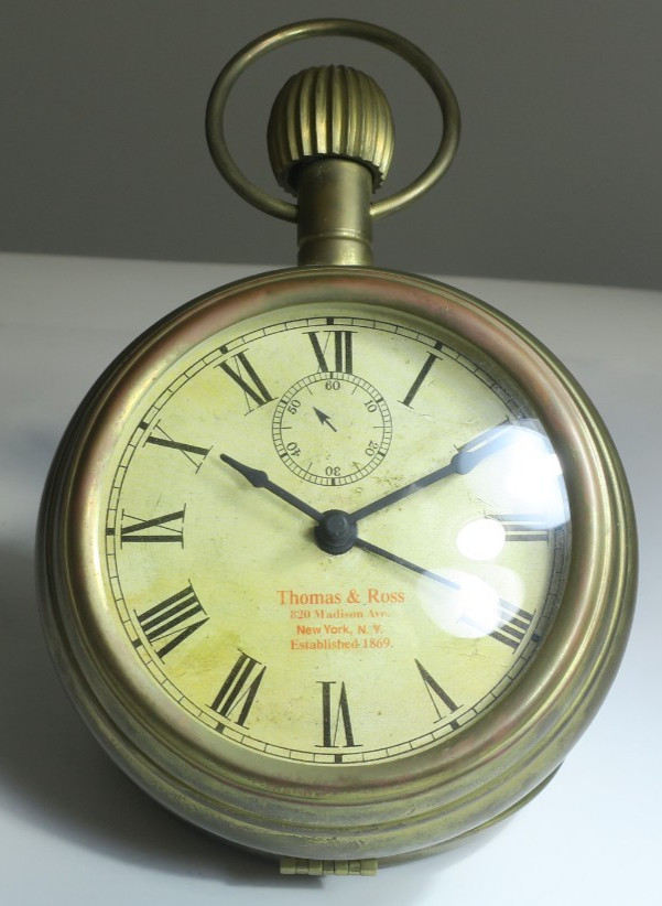 Vintage Large Brass Display Pocket Watch Style Alarm Clock Thomas & Ross Works Vintage Large Brass Display Pocket Watch Style Alarm Clock Thomas & Ross Works