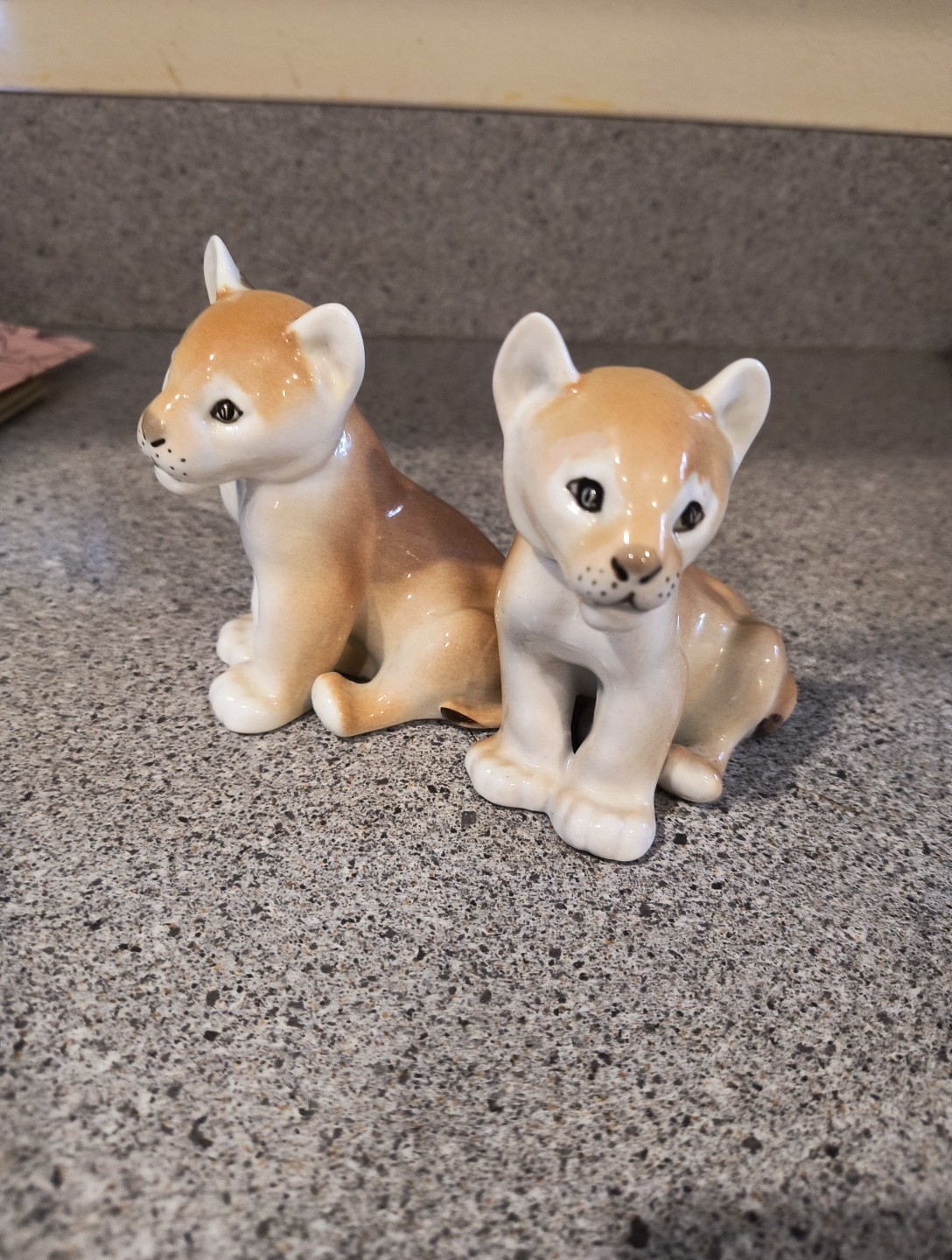 SET of TWO Identical LION CUBS PORCELAIN FIGURINE RUSSIA