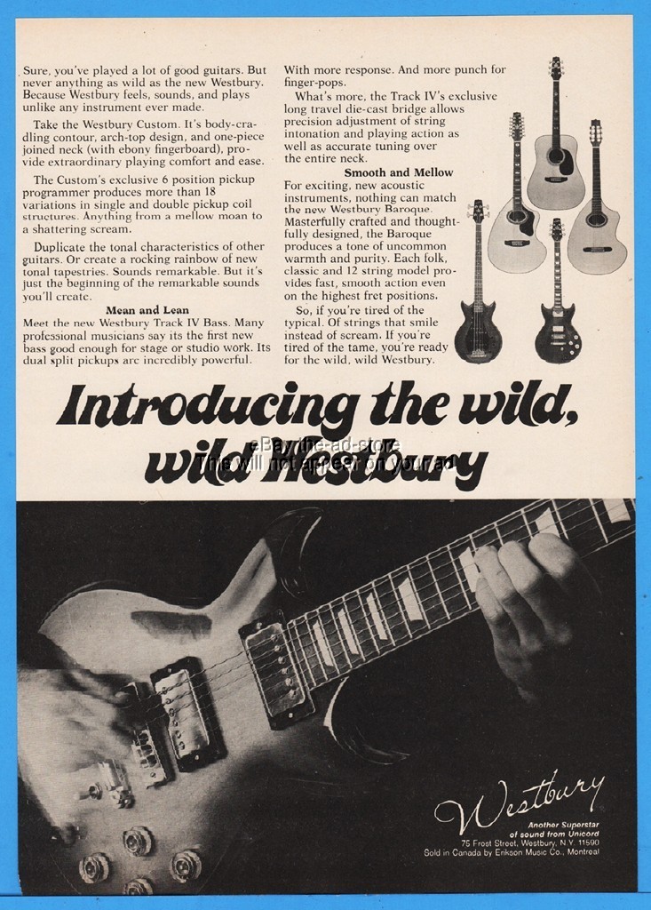 1978 Westbury Electric Acoustic Guitar Bass Baroque Vintage Magazine Print Ad