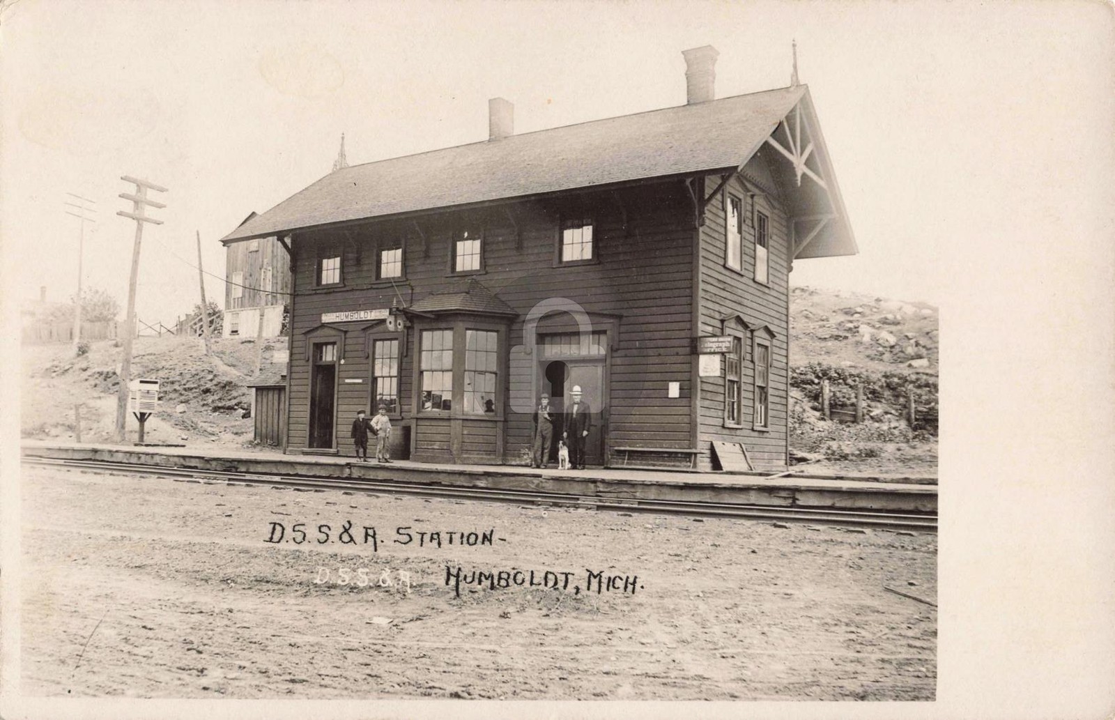 Railroad D. S. S. & A. Station, Humboldt MI 1913 RPPC Photo Postcard COPY