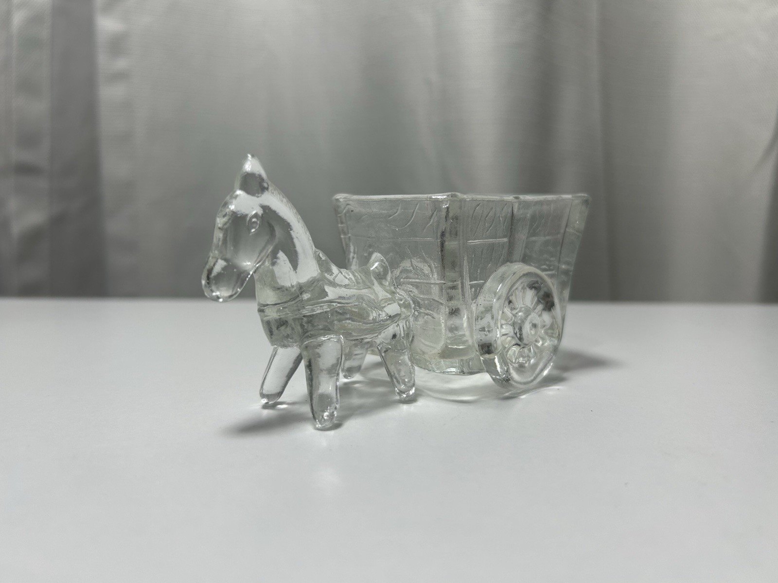 Vintage Jeanette Glass 1930's Clear Donkey Cart Candy Trinket Dish 10”