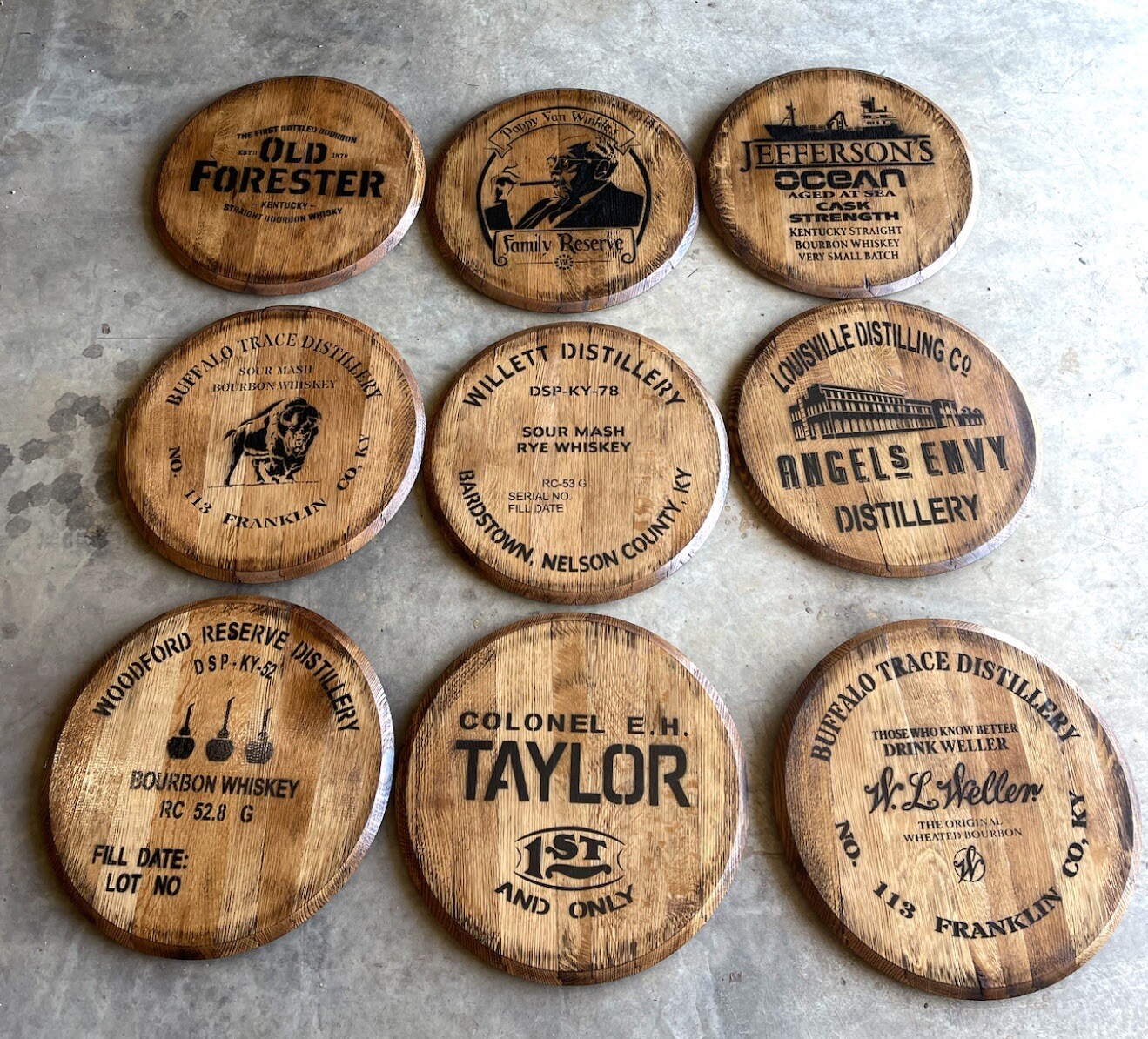 Authentic Buffalo Trace Bourbon Barrel Head/Lid Multiple Available. 21.5” Dia.