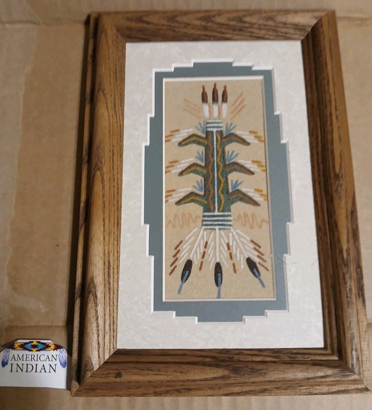 Vintage  Native American Navajo  Genuine Sand Painting  Wood Framed  Healing Art