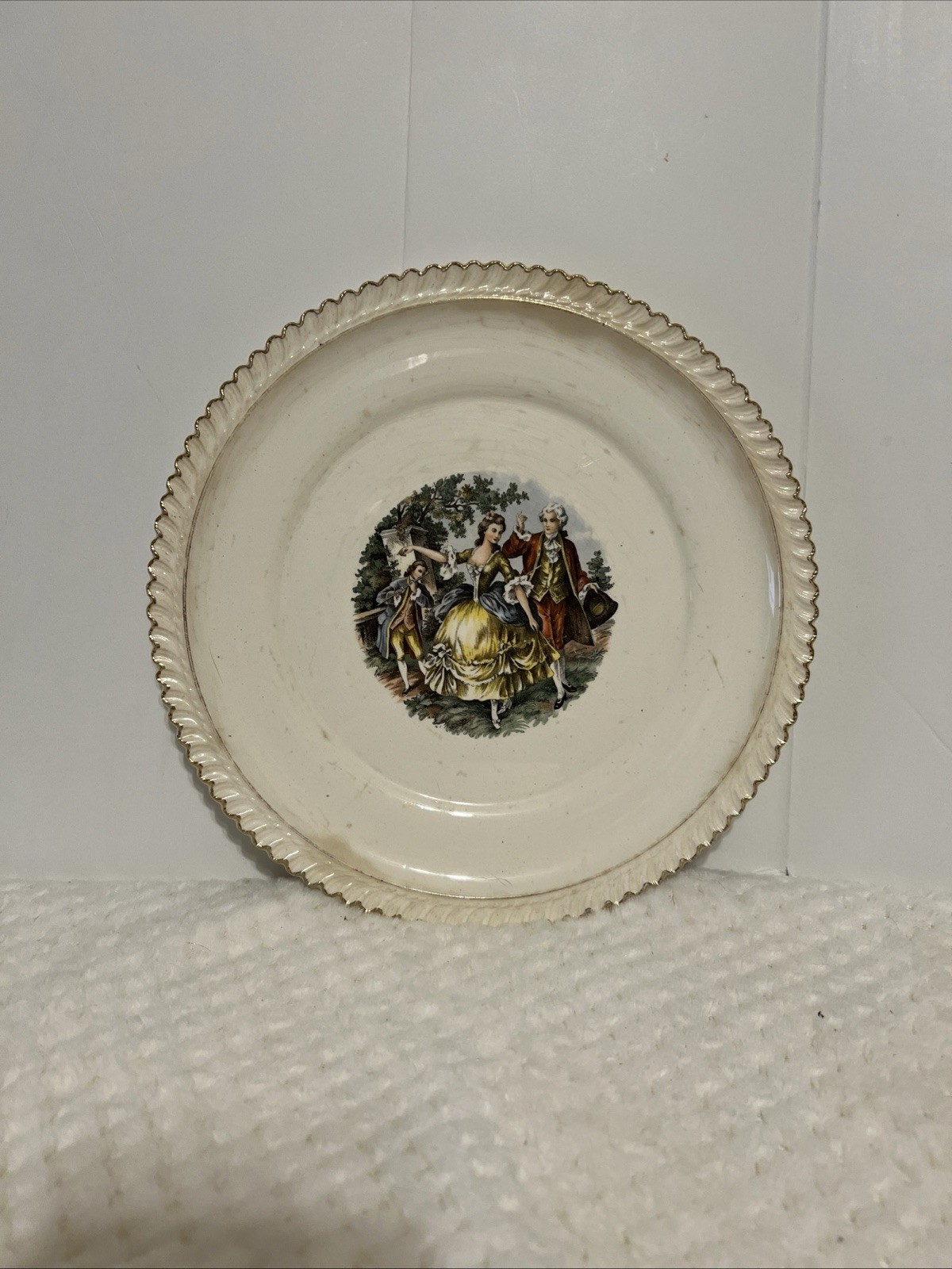 Vintage Harker Pottery 22K Gold Courting Couple Plate USA