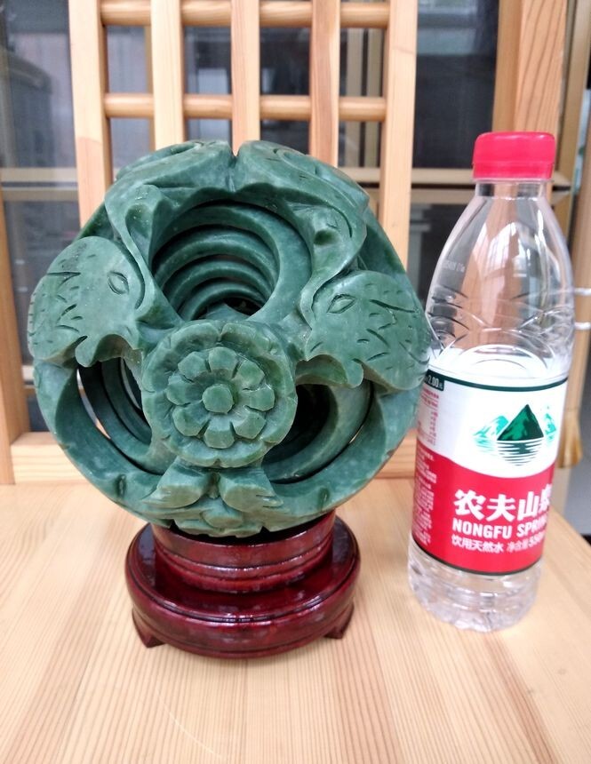 Wonderful Puzzle Sphere Ball Hand Carved 8 Layer Ball Green Jade W/ Stand ~Huge